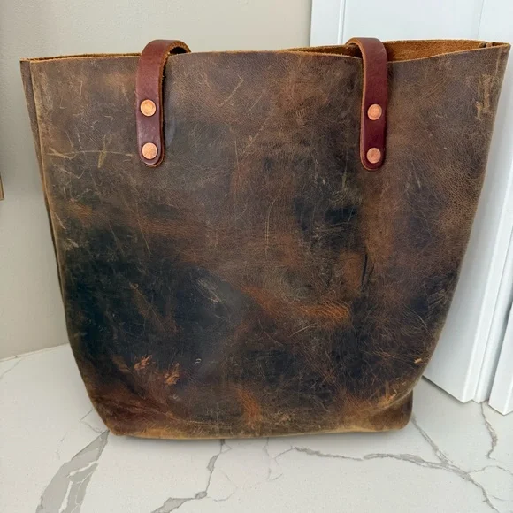KMM & Co, Brown Kodiak Highly DistressedLeather Tote Bag